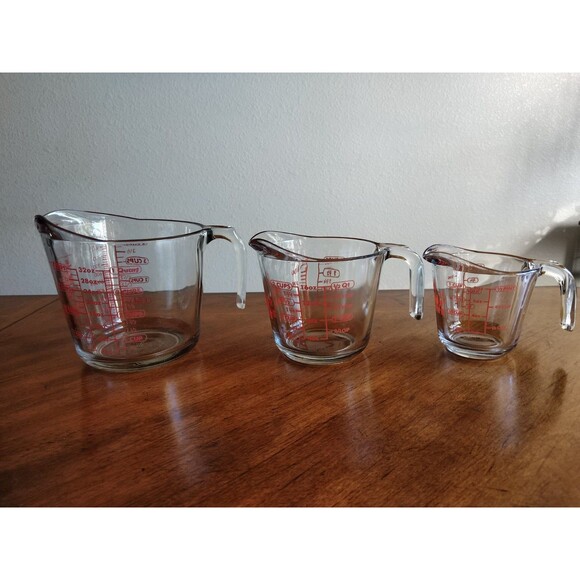 Set Of 3 Anchor Hocking Measuring Cup Open Handle - 1 Cup & 2 Cup & 4 Cup - Picture 12 of 16